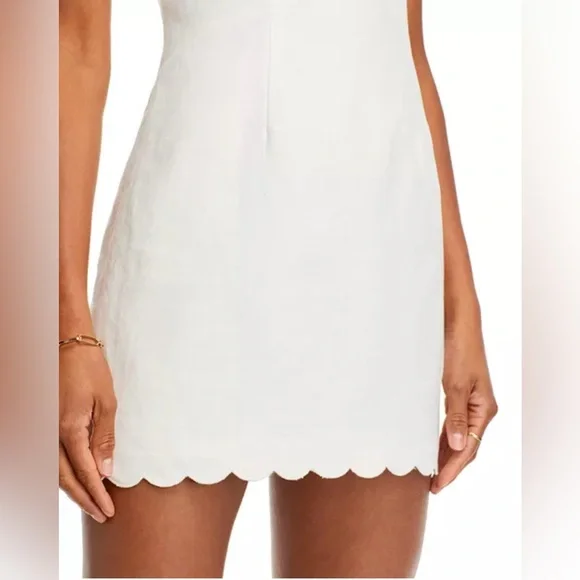 NWT $380 LoveShackFancy Sydow White Scalloped Linen Mini Dress Sz 2 - Picture 7 of 16